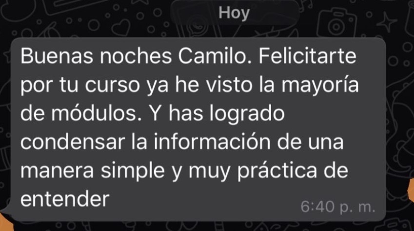 Testimonio de estudiante sobre la claridad del curso